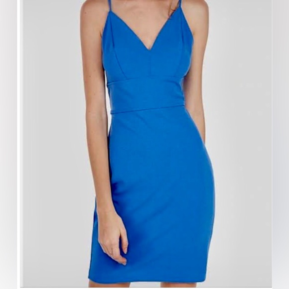Express Seamed Sleeveless V-Neck BodyCon Mini Dress Blue S NWT